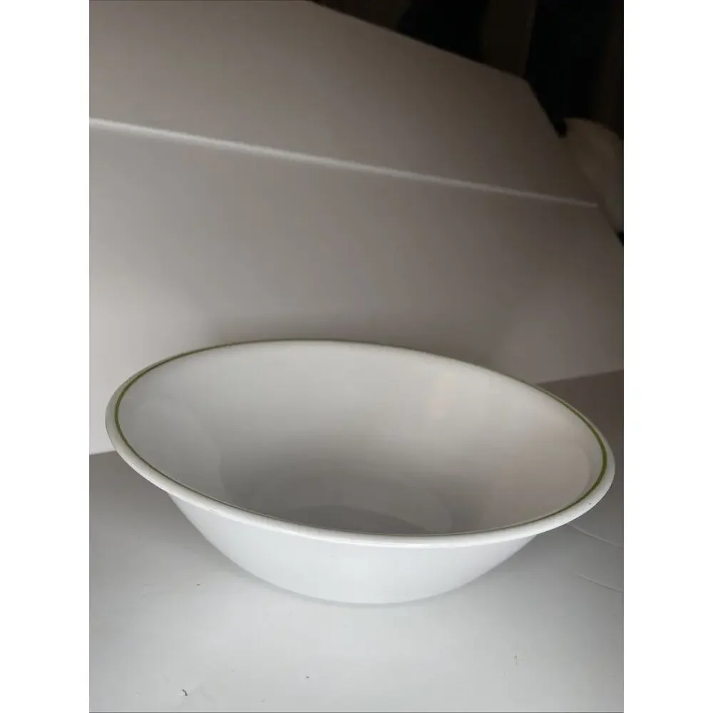Corelle By Corning 10” Bowl White w/Light Green Stripe Discontinued